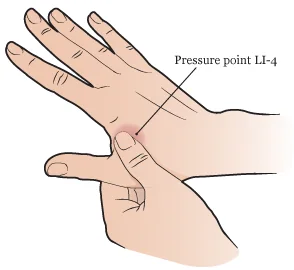 Diagram showing the LI-4 acupuncture point on the hand